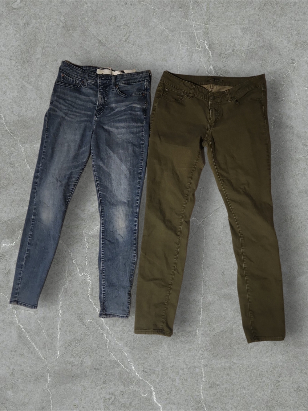 Women’s Slim Jeans - Olive Green and Washed Blue